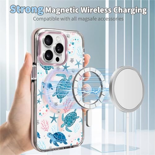 VisEnt Clear Case for iPhone 15 Pro, Magnetic Phone Case, Transparent Slim Cover, Military Grade Protection, Shockproof, Anti-Yellowing, Scratch Resistant, Sea Turtle Paisley - color: Sea Turtle Paisley, size: Iphone 15 Pro