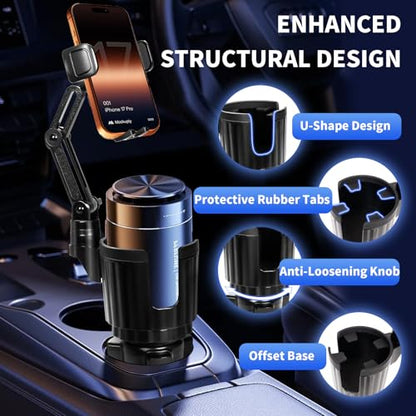 YUHENG Upgraded Cup Holder Phone Mount for Car - Permanent Screw-Fixed Base (No Wobble), Offset Space-Saving Design,Universal Adjustable Cell Phone Cradle for iPhone, Android, SUV, Truck