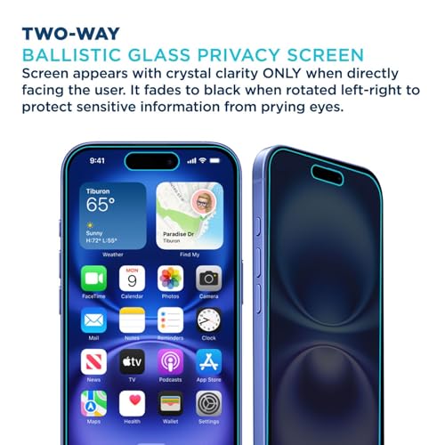 Tech Armor Privacy Glass for iPhone 16 Screen Protector, Ballistic 1-Pack - size: iPhone 16-6.1 Inch