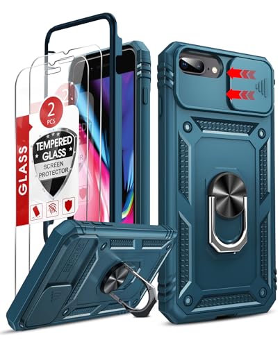 LeYi for iPhone 8 Plus: iPhone 8 Plus Screen Protector 2PCS with iPhone 7 Plus Case, Slide Camera Cover Heavy Duty Protection with Magnetic Kickstand for iPhone8Plus 7Plus Mobile Cellphone, Blue - color: Blue, size: iPhone 8Plus/7Plus/6Plus (5.5'')