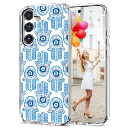 for Samsung Galaxy S24 FE Case for Girl Women, Full Protective Shockproof Slim Soft TPU Clear Phone Cover Cases for Galaxy S24 FE,Cool Magic Blue Golden White Turkey Evil Eye Hamsa Eye - color: Blue Golden White Evil Eye Hamsa Eye