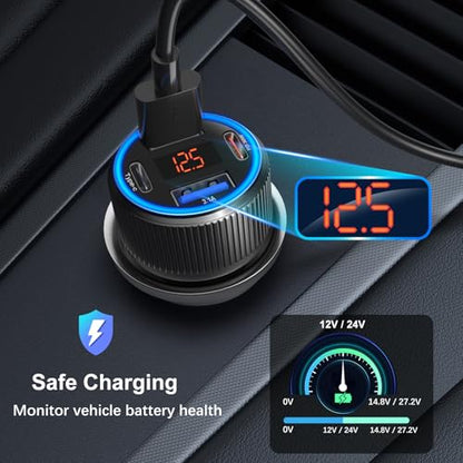 USB C Car Charger 3 Pack, 65W 4 Port Car Phone Charger Adapter Voltmeter - color: Black, size: 3-Pack