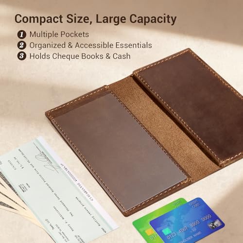 CoBak Genuine Leather Checkbook Cover for Women & Men, with RFID Blocking | Classic Design Check Book Holder for Personal and Business - color: *Genuine Leather Brown