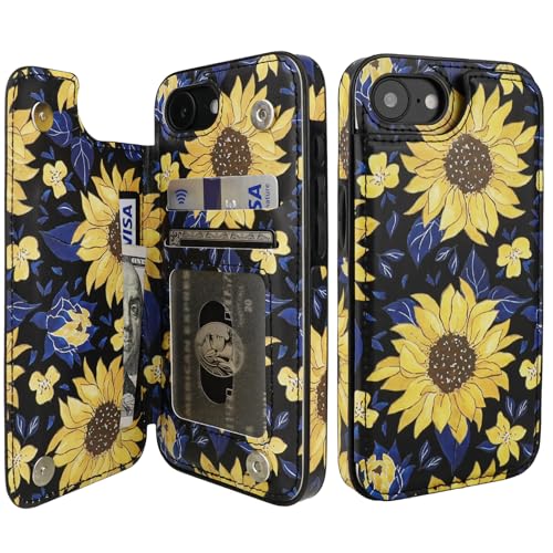 HAOPINSH for iPhone 17e 16e Wallet Case with Card Holder, Blooming Sunflowers Pattern Back Flip Folio PU Leather Kickstand Card Slots Case for Women Girls, Double Magnetic Clasp Shockproof Cover 6.1" - color: Blooming Sunflowers