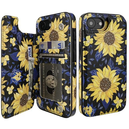 HAOPINSH for iPhone 17e 16e Wallet Case with Card Holder, Blooming Sunflowers Pattern Back Flip Folio PU Leather Kickstand Card Slots Case for Women Girls, Double Magnetic Clasp Shockproof Cover 6.1" - color: Blooming Sunflowers