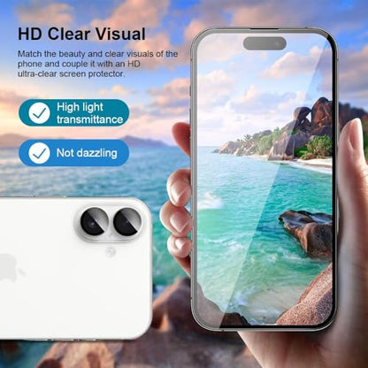 2 Pack Screen Protector for iPhone 16 +2 Camera Lens Cover | 9H+ Military Grade Tempered Glass, HD Clarity, Shatterproof, Anti-Scratch, Anti fingerprint, Full Coverage, Auto-Align Tray - size: iPhone 16 (6.1 inch）
