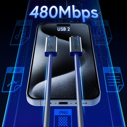 AFFHAUSEN USB-C to USB-C Cable 6.5ft (2m) 2-Pack, 100W, Braided White - size: 6.5FT