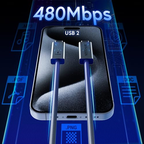 AFFHAUSEN USB-C to USB-C Cable 6.5ft (2m), 100W, Braided White - size: 6.5FT