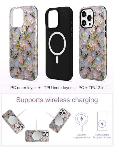 Magnetic Flower Phone Case for iPhone 17 Pro, Blue Green | Compatible with MagSafe, Cute Stained Glass Bird Aesthetic, TPU and PC Protective Phone Cover for Women Men Girls Boys - color: Blue Green Bird