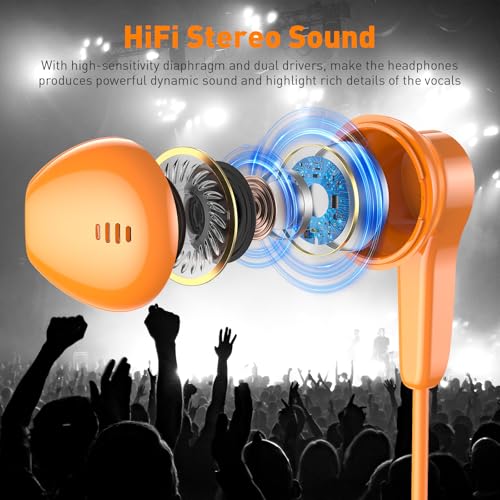 USB C Headphones Magnetic Wired Earbuds with Mic Volume Control 4ft Orange - color: Orange