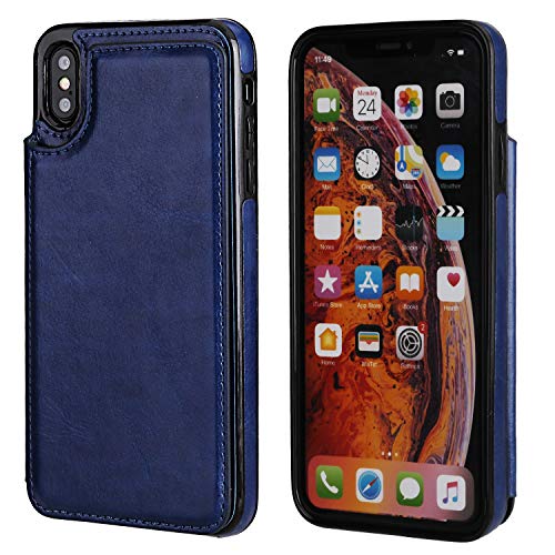 ONETOP for iPhone Xs Max Wallet Case with Credit Card Holder,Blue | Kickstand,ID/Cash Holder,Case Wallet with Card Slots,Double Magnetic Clasp,Durable PU Leather Shockproof Cover for Women Men - color: iPhone Xs Max 6.5" Blue