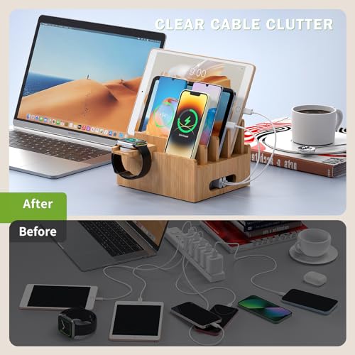 Pezin & Hulin Bamboo Charging Stand with Pack 5 Cables-Natural Bamboo - color: Without Charger