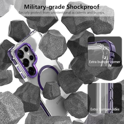 Nvollnoe for Samsung S25 Ultra Case Compatible with MagSafe Military Grade Shockproof Heavy Duty Protective Adjustable Kickstand Ultra Clear Magnetic Phone Case for Samsung S25 Ultra(Purple) - color: Clear-Purple