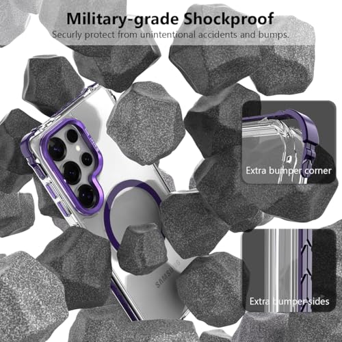 Nvollnoe for Samsung S25 Ultra Case Compatible with MagSafe Military Grade Shockproof Heavy Duty Protective Adjustable Kickstand Ultra Clear Magnetic Phone Case for Samsung S25 Ultra(Purple) - color: Clear-Purple