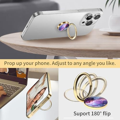 Cell Phone Ring Holder, Cute Phone Ring Grip Stand, 360°Rotation Funny Metal Kickstand Finger Grip Purple Beautiful Universe - color: Purple Beautiful Universe