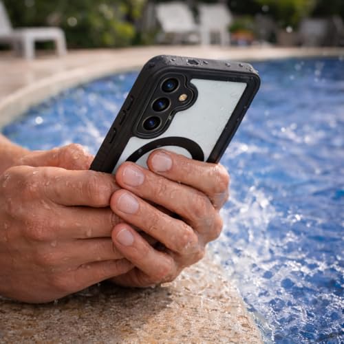 ENCASED Waterproof Case Designed for Samsung Galaxy S26 (IP68) Full Body Protective Phone Case with Screen Protector Built-in (Clear/Black) - size: S26