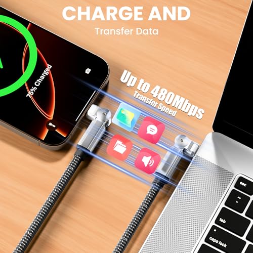 90 Degree USB C to Lightning Cable, Rotating Charger for iphone with 180° Rotating Head, 6FT MFi Fast Charger & Sync Data Type C to Lightning Right Angle Swivel Lightning Cable for iPhone 14 13 12 11