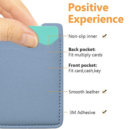 Puxnoin Leather Phone Stretchy Card Holder for Back of Phone, 2Pack Blue - color: Blue