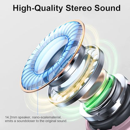 Bluetooth 5.4 Earbuds, 2026 Wireless Headphones 3D-Stereo Deep Bass Ear Bud, 4 ENC Noise Cancelling Mic, 40+Hrs USB-C Earphones, IP-X7 Waterproof Headset Sport Gym Workout for Laptop Pad Android iOS - color: C-Pink