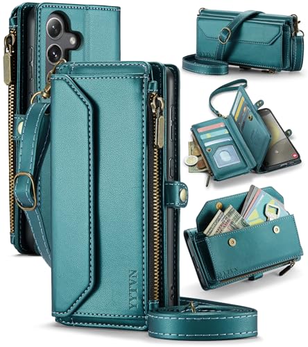 for Samsung Galaxy S23 FE Wallet Case with Card Holder, Green | RFID Blocking Slots, Crossbody Lanyard, Wrist Strap, Zipper Pocket Purse Handbag, Magnetic Closure - color: Green, size: Galxay S23 FE