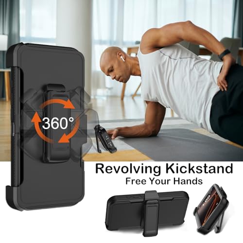 for iPhone 16 Pro Case with Belt Clip Holster,2X Screen Protectors,Heavy Duty Shockproof Drop Protection Military Grade 3 Layers Full Covered Rugged Durable Phone Cover with Kickstand 6.3“ (Black) - color: Black w Clip