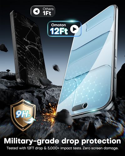 OMOTON Privacy Screen Protector for iPhone Air [Zero Failure Application], Tempered Glass for iPhone 17 Air with 9H+ Hardness & 12FT Military Grade Shatterproof, 100% Anti-Spy, Full Coverage Protection, 2 Pack - size: iPhone 17 Air