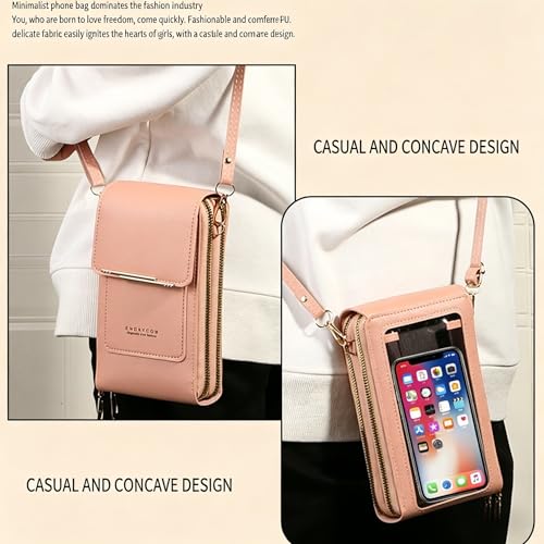 Touchscreen Phone Crossbody Bags for Women,Anti-Theft PU Leather Messenger Bag,RFID Blocking Small Mobile Phone Purse Wallet - color: Black