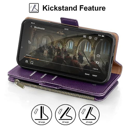 Antsturdy for iPhone 16 Pro Max Phone Wallet Case Women,Purple | RFID Blocking,with Credit Card Holder Slots,PU Leather Purse,Zipper Pocket,Wrist Strap Kickstand,Flip Folio Cover for Men - color: Purple