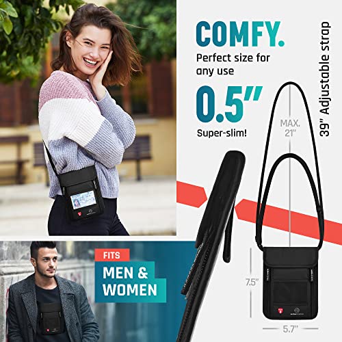 Neck Wallet, Travel Pouch For Passport Holder And Documents, Travel Neck Wallet For Traveling Women - color: Black