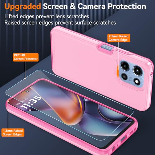 for Motorola Moto G 5G 2025/2026 Case with HD Screen Protector, Moto G Play 2026 Heavy Duty Shockproof Military Grade Full Body Protection Phone Cover (Purple Pink) - color: Purple Pink