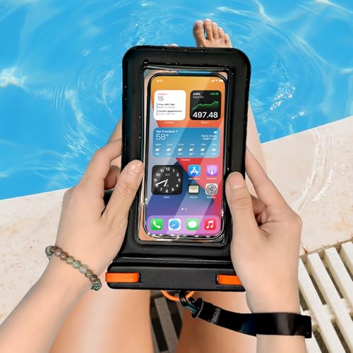 IPX8 Floating Waterproof Dry Bag 2-Pack,7.2 Inch Waterproof Phone Pouch for iPhone 16/15/14 Pro Max Galaxy S24/S23 Adjustable Lanyard + Wrist Strap Beach Swimming Travel Essentials - color: black+white+ Orange