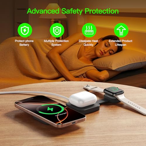 2026 for iPhone 16 Pro Max 3 in 1 Foldable Wireless Charging Station for MagSafe Magnetic Charger, Travel Stand 20W Charge Multiple Devices for iPhone 16/15/14/12/11/X-Apple iWatch Ultra/SE AirPods