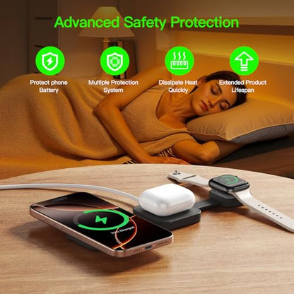 2026 for iPhone 16 Pro Max 3 in 1 Foldable Wireless Charging Station for MagSafe Magnetic Charger, Travel Stand 20W Charge Multiple Devices for iPhone 16/15/14/12/11/X-Apple iWatch Ultra/SE AirPods