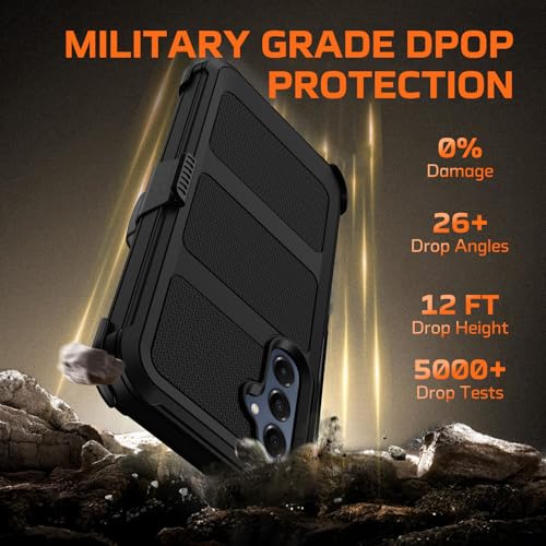for Samsung Galaxy A16 5G Case with Belt Clip Holster & Kickstand,Military Grade Drop Tested Shockproof Heavy Duty Rugged Cover,w/2X Screen Protectors Defender Bumper Protective Cases (Black) - color: Black