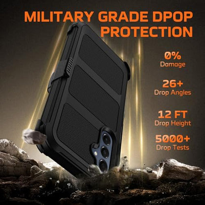 for Samsung Galaxy A16 5G Case with Belt Clip Holster & Kickstand,Military Grade Drop Tested Shockproof Heavy Duty Rugged Cover,w/2X Screen Protectors Defender Bumper Protective Cases (Black) - color: Black
