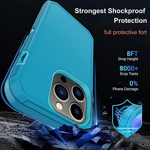 for iPhone 14 Pro Case with 2 Screen Protector, Heavy Duty Drop Protection Shockproof Full Body 3-Layer Military Rugged Durable Protective Cover for Apple iPhone 14 Pro 6.1" (Lake/Sky Blue) - color: Lake/Sky Blue