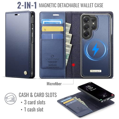 for Samsung Galaxy S25 Ultra 2in1 Detachable Wallet Case, Deepblue | Compatible with Magsafe, Magnetic, RFID Blocking Card Holder, Shockproof, Kickstand, Wireless Charging, PU Leather Flip Cover - color: Deep Blue, size: Galaxy S25 Ultra - 6.9"