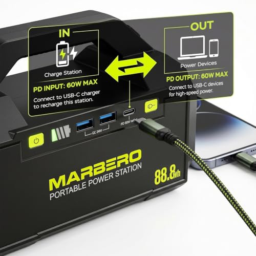 MARBERO Portable Power Station with AC Outlet 100W Solar Generator 88.8Wh - color: Yellow Green
