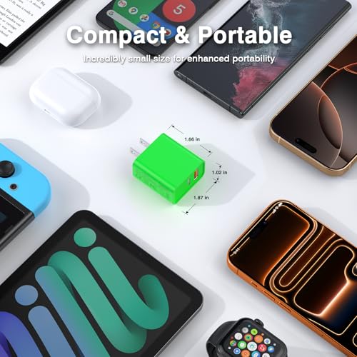 2 Pack USB C Charger Block, 20W USB-C & USB-A Port Adapter - color: Bright Green