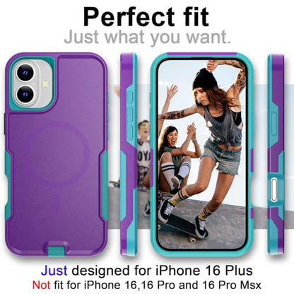 AICase for iPhone 16 Plus Case [Compatible MagSafe],Heavy Duty 20 FT Drop Protection Full Body Rugged Shockproof Military Protective Tough Durable Phone Cover 6.7" for Men Women_2 - color: Spring Blue/Purple with Magsafe