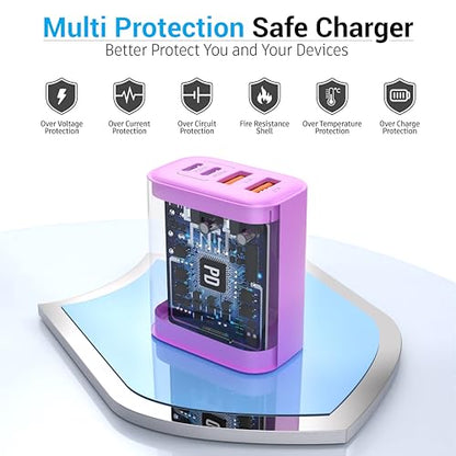 TT&C USB C Charger Block, 40W 4 Ports Wall Charger for iPhone 17,16,15,14 - color: Purple 1Pack