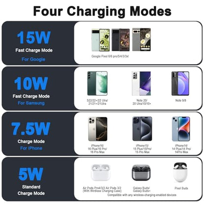 Fast Wireless Charger 2-Pack, 15W Wireless Charging Pad Compatible with iPhone 16/15/14/13/12 Pro Max SE XR AirPods, Samsung Galaxy S24/S23/S22/S21 Note Pixel LG