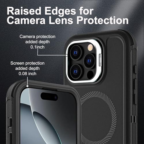 YKHJKLEC for iPhone 16 Pro Case, Military Grade 3 in 1 Heavy Duty Shockproof/Drop Proof/Dust Proof with Kickstand Case, with 2 x Tempered Glass Screen Protector & 1 x Wrist Strap (ZJ-Black/Black) - color: ZJ-Black/Black