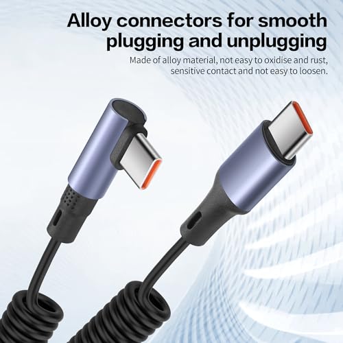 YACSEJAO 90 Degree Coiled USB C to USB C Cable 65W 1M/3.2FT, Straight - style: Straight