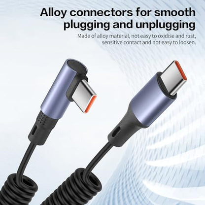 YACSEJAO 90 Degree Coiled USB C to USB C Cable 65W 1M/3.2FT, Straight - style: Straight