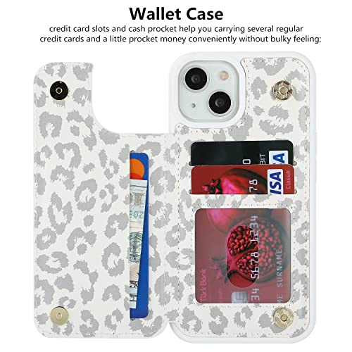 iCoverCase Compatible with iPhone 14 Case with Card Holder, Wallet Case for Women Men RFID Blocking PU Leather Protective Phone Case 6.1 Inch (Gray Leopard) - color: Gray Leopard