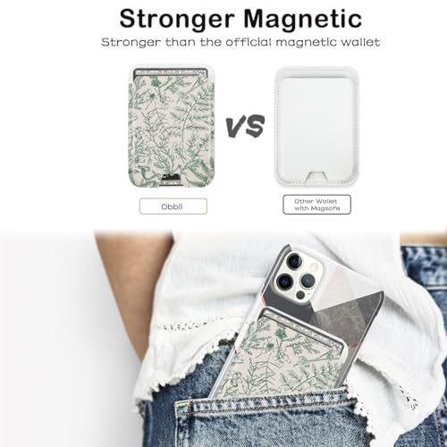 Compatible with Magsafe Cute Wallet Magnetic Card Holder,Green Floral - color: Green