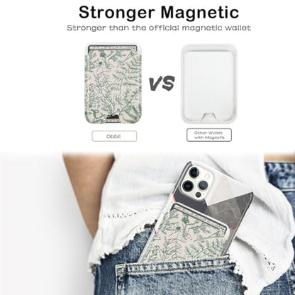 Compatible with Magsafe Cute Wallet Magnetic Card Holder,Green Floral - color: Green
