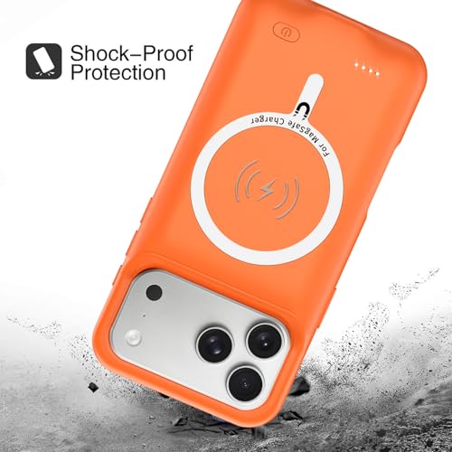Battery Case for iPhone 17 Pro Max, Upgraded 12000mAh Pack Rechargeable Charger Case with Wireless Charging Compatible for iPhone 17 Pro Max (6.9 inch) External Battery Charging Cover (Orange) - size: iPhone 17 Pro Max-Orange