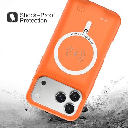 Battery Case for iPhone 17 Pro Max, Upgraded 12000mAh Pack Rechargeable Charger Case with Wireless Charging Compatible for iPhone 17 Pro Max (6.9 inch) External Battery Charging Cover (Orange) - size: iPhone 17 Pro Max-Orange